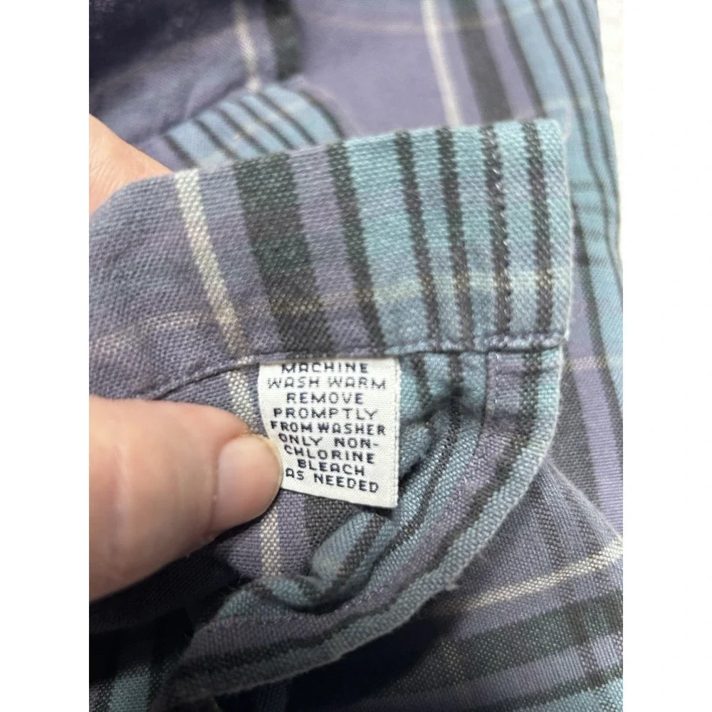 Polo Ralph Lauren Caldwell Shirt M Grey Teal Plaid Cotton Camp 90s VINTAGE MINT